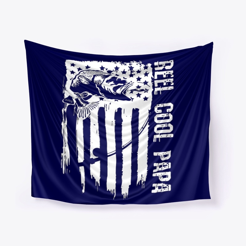 Mens Reel Cool Papa Fishing Flag USA Tee