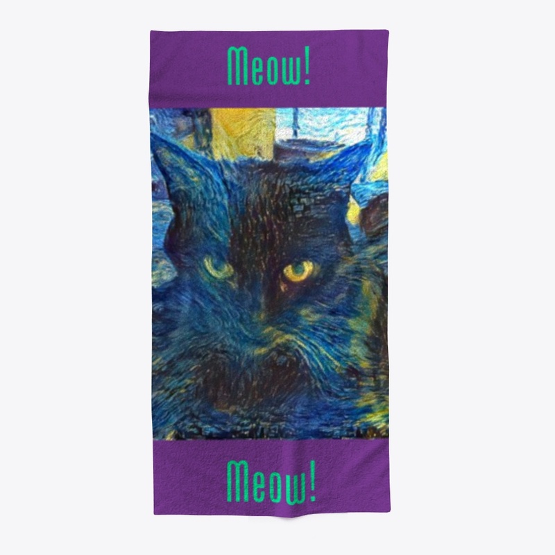 beach towel with a cat picture and quote