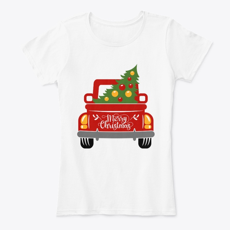 Vintage red trucks with christmas tree