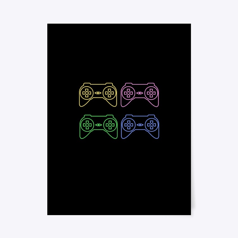 a colourful controller ,T-shirt.