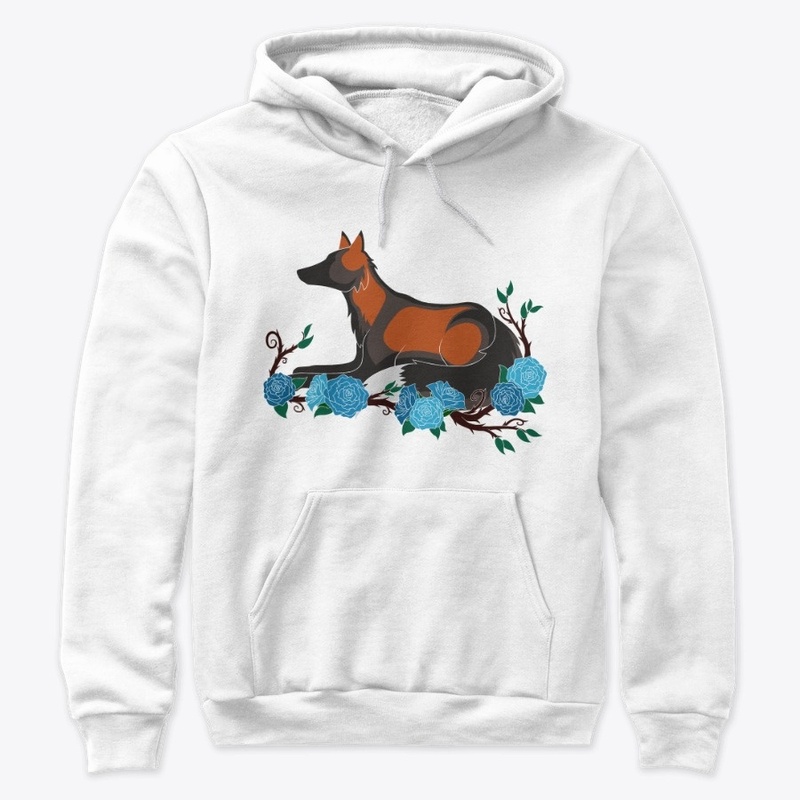 Plain laying fox with roses