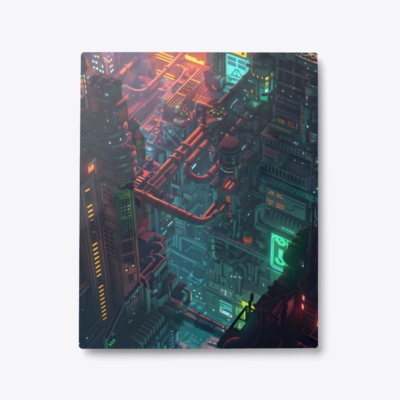 Metal Print Cyberpunk Cityscape