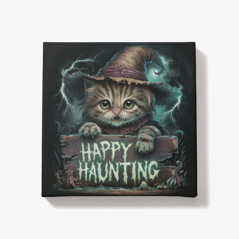 Happy Haunting Cat Canvas Gift