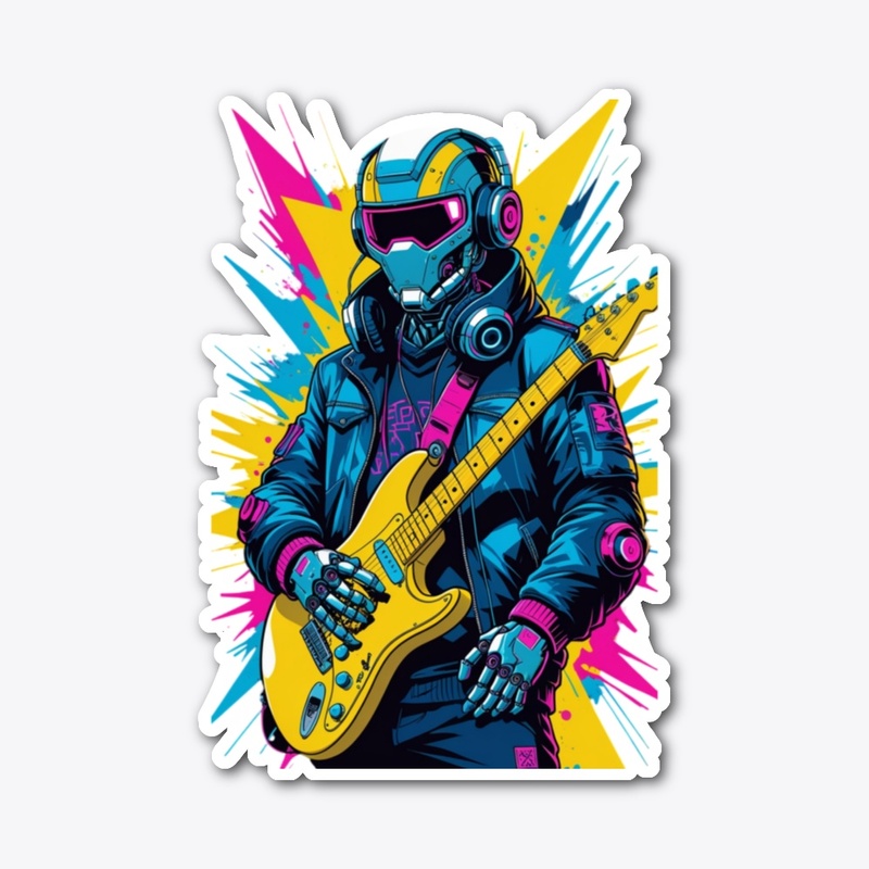Neon Cyborg DJ Guitar Hero T-Shirt