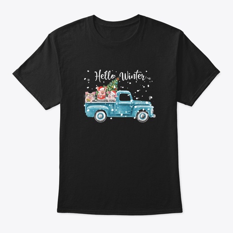 Camping Christmas Tree Pig Design. Black T-Shirt Front