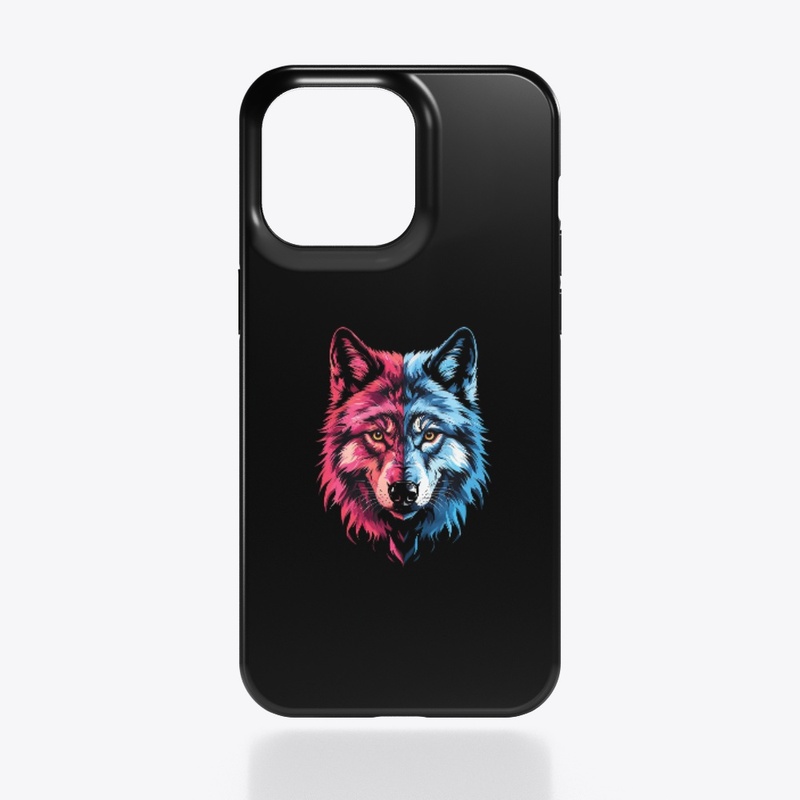 Duality Wolf - Red and Blue Spirit Art