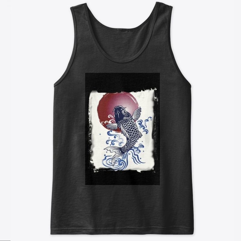 koi blue red t shirt