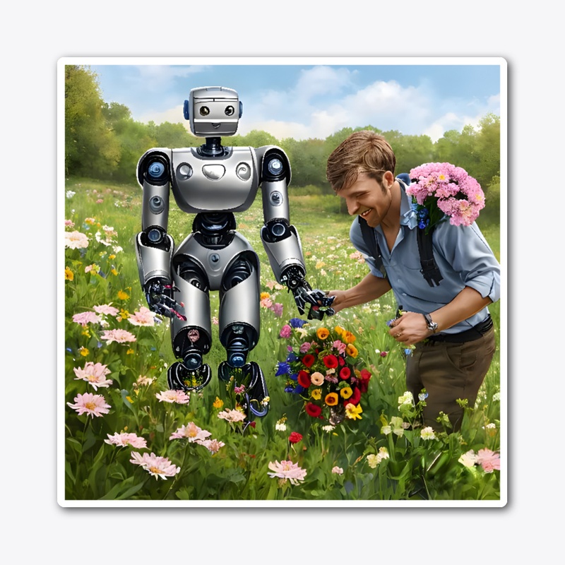 A robot picking flowers