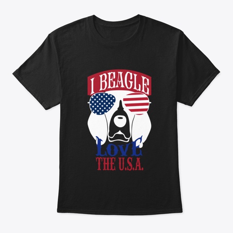 I Beagle Love The U.S.A. Black T-Shirt Front
