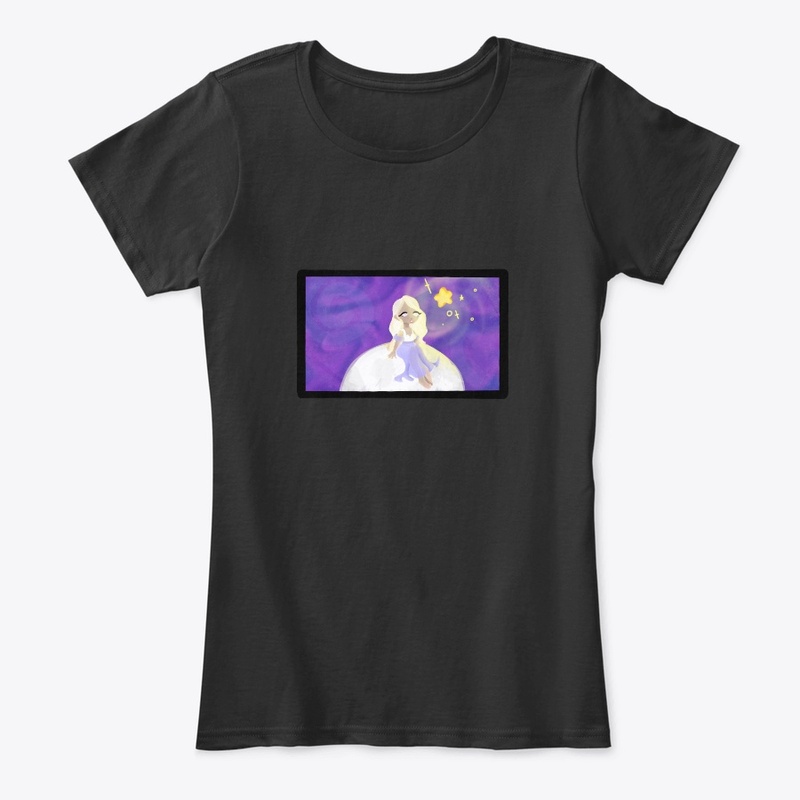 female on rock in space
