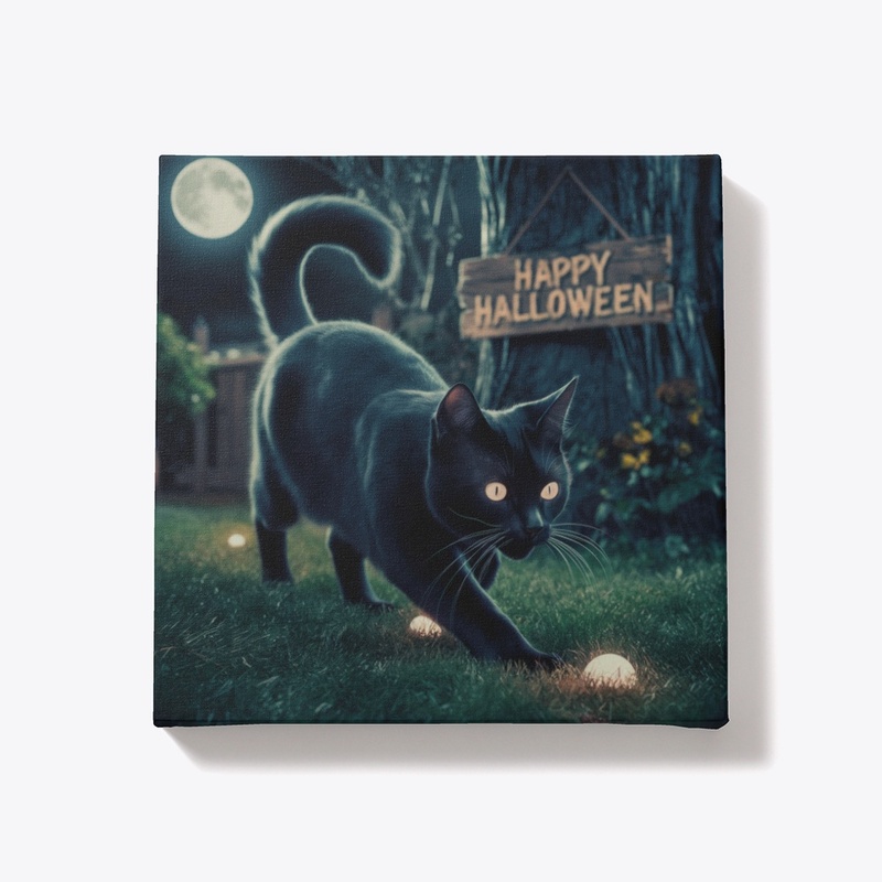 Full Moon Halloween Cat Canvas