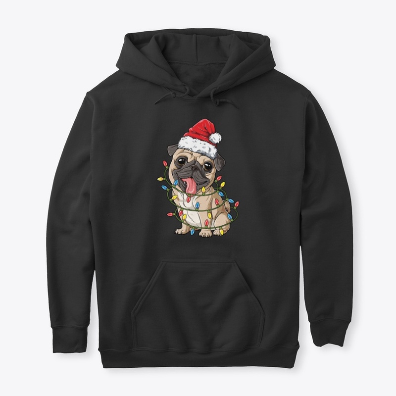 Pug Santa Hat Xmas Lights Christmas