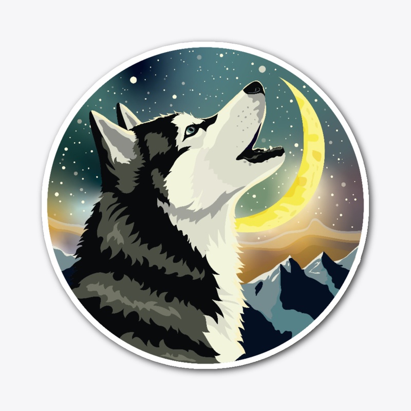 Siberian Husky howls to the Moon