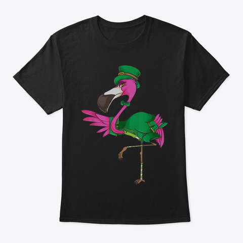 Leprechaun Flamingo With Beer St Patrick Black T-Shirt Front