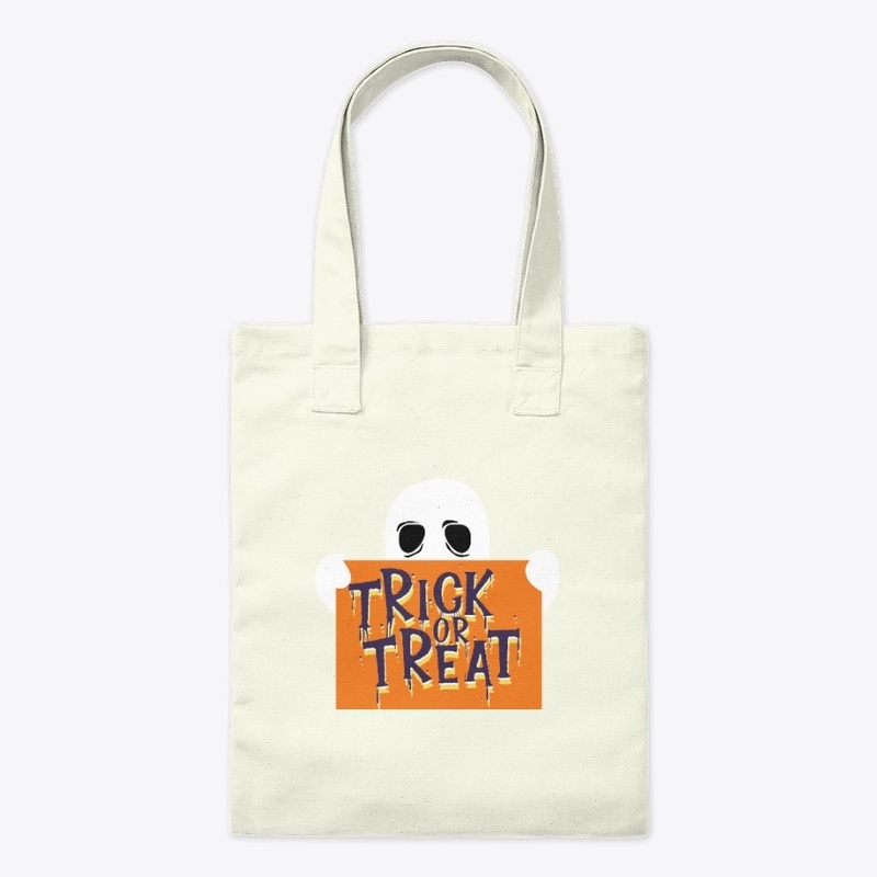 A ghost holding a sign - trick or treat