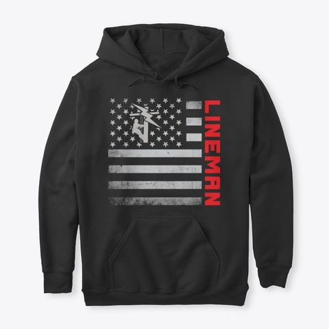 Lineman Us Flag Black T-Shirt Front