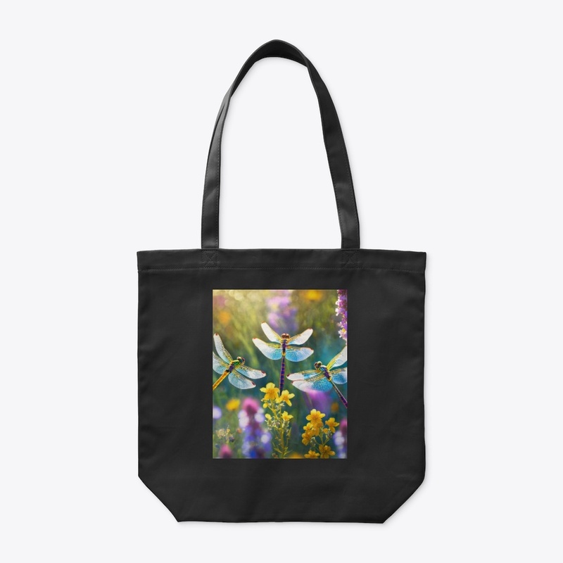 Dragonflies in meadow of colorful flower