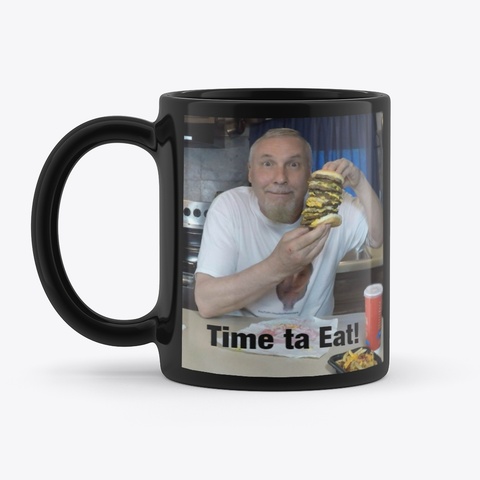 Time Ta Eat 9 Patty Burger Mug Black T-Shirt Front