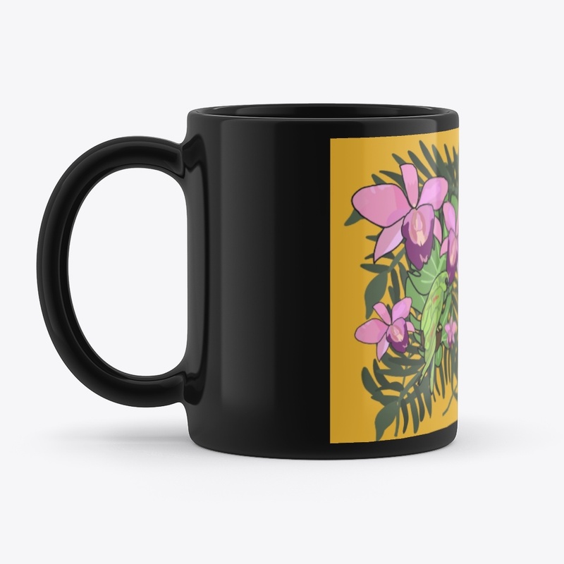 Orchid and Hibiscus on Orange