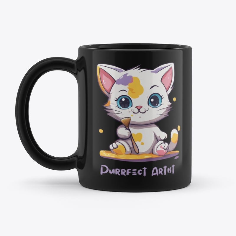 Cute Cat with Brush and Paint Stains