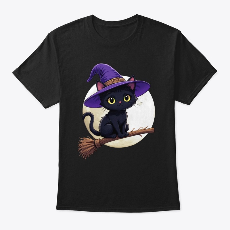 Black Cat Witch Halloween Tee