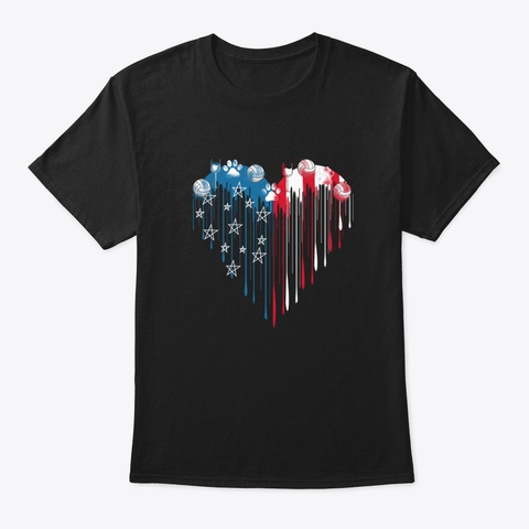 Flag Heart   Volleyball Black T-Shirt Front