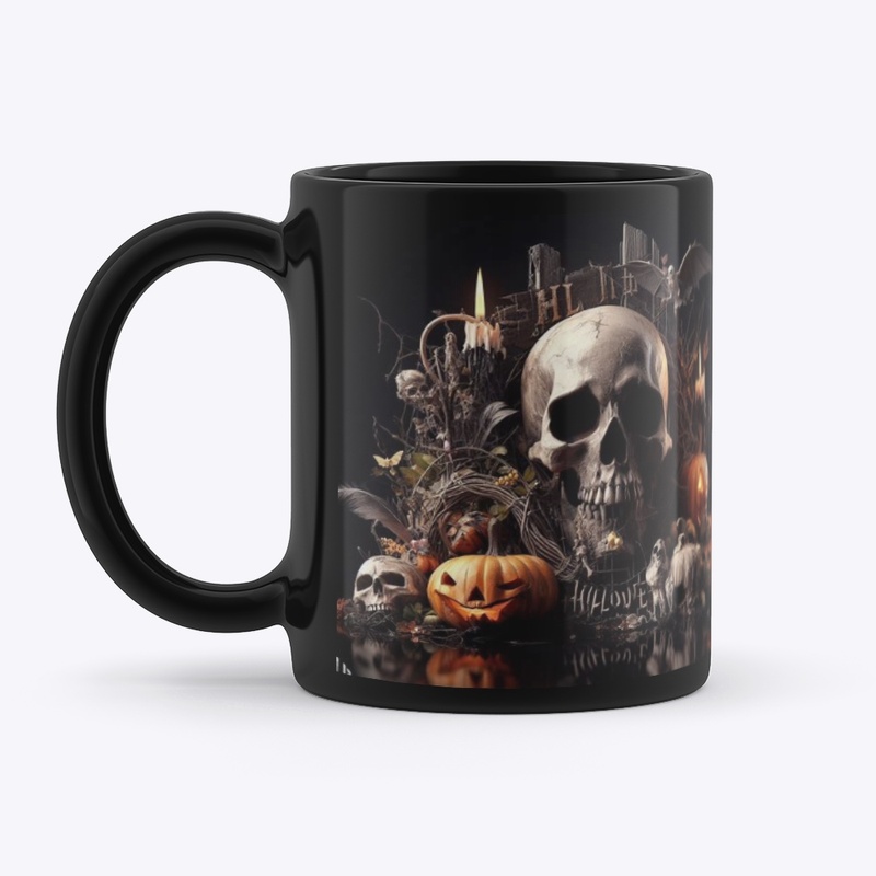 "Eerie 3D Pumpkin and ,Spooky Skull Mug 