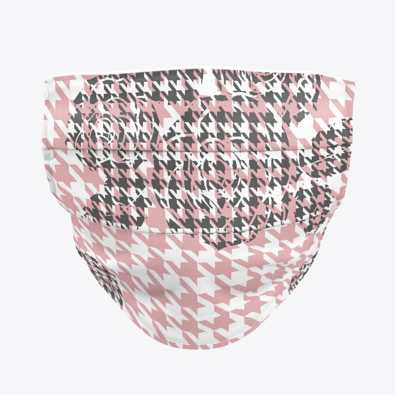 rose houndstooth with flowers face mask