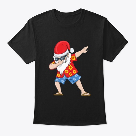 Christmas In July Hawaiian Dabbing Santa Black T-Shirt Front