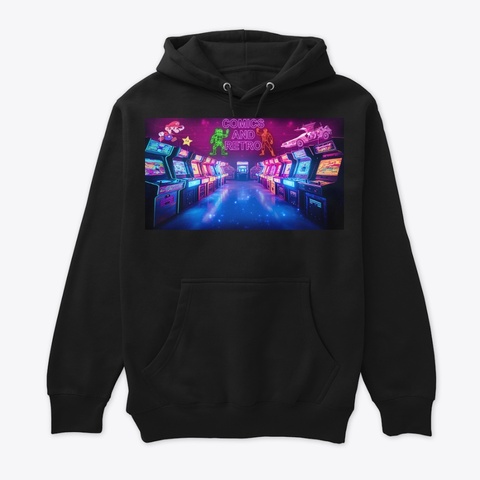 Comics And Retro Arcade Unisex Hoodie Black T-Shirt Front