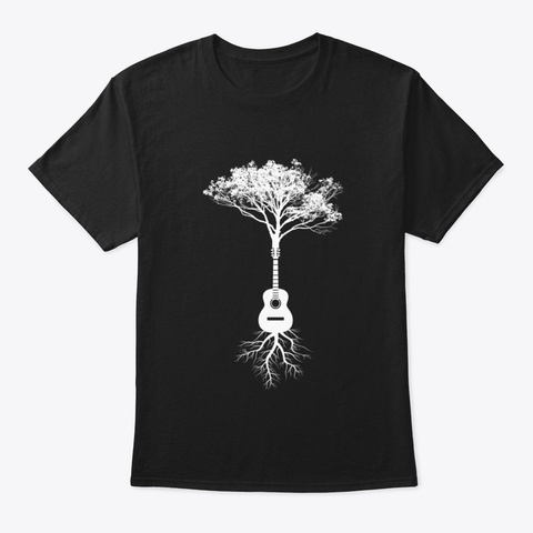 Acoustic Guitar Tree Nature Lover Guitar Black T-Shirt Front