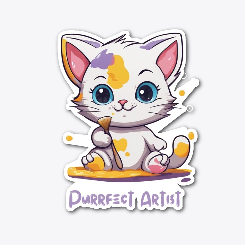 Cute Cat with Brush and Paint Stains
