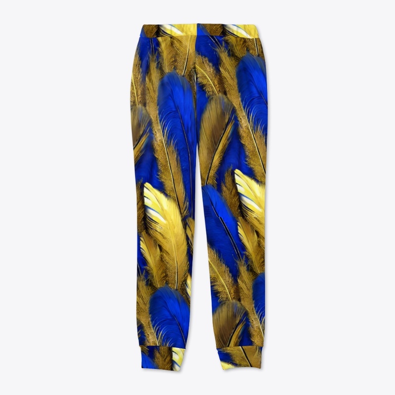Bright Royal Blue and Gold Feathers 
