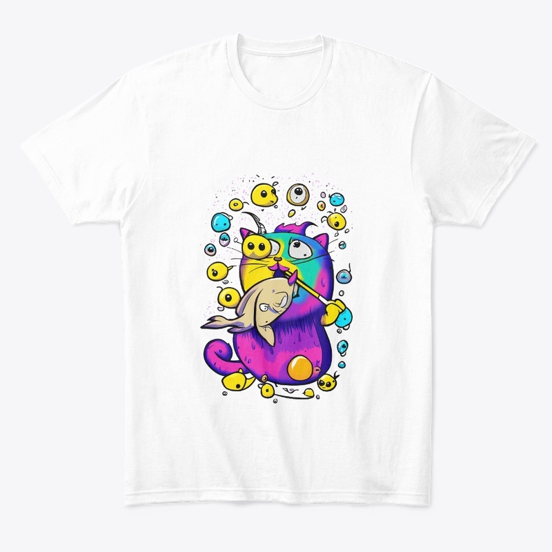 The Picasso Cat eating a fish