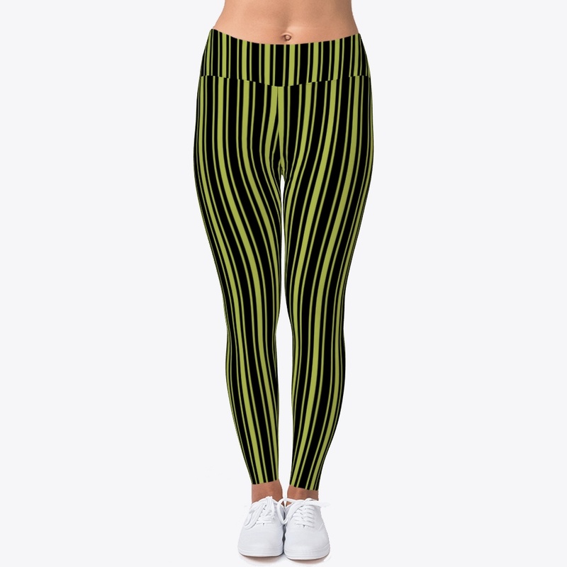 Black and Chartreuse Striped Leggings