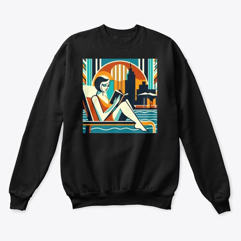 Woman Reading Poolside Art Deco Design
