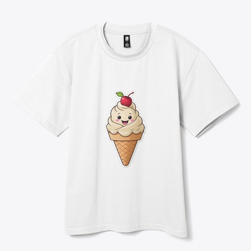 Waving Ice Cream Cute Minimal Art.