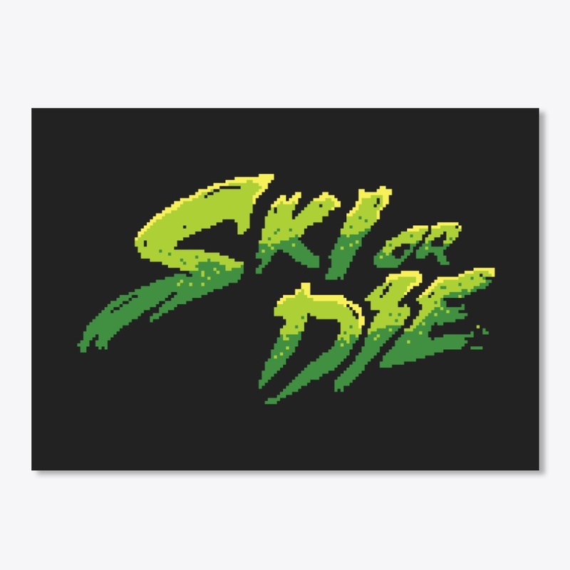 Acid Green Ski or Die Pixel art Logo
