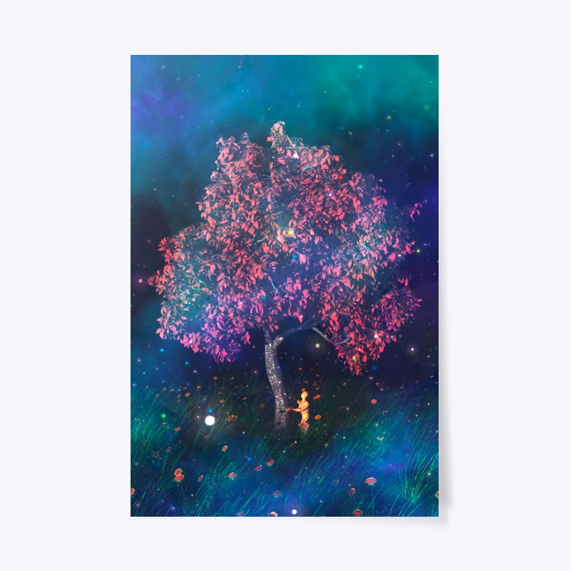 Landscape in space, Tree and flowers