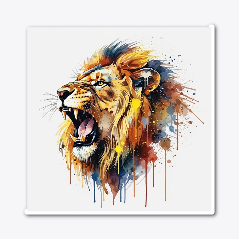 Majestic Roaring Lion Watercolor