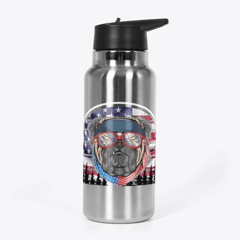 Bulldog w/scarf with the American flag