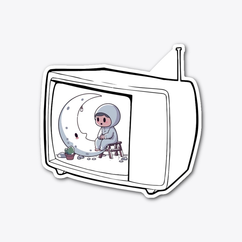 MOON TV IN BLACK & WHITE STICKER