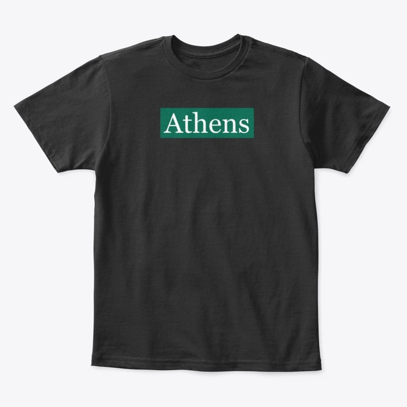 Athens Written in White on Green