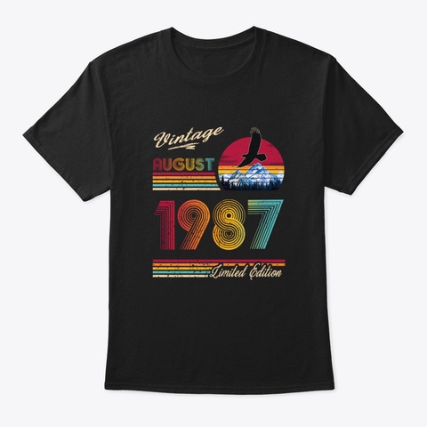 August 1987 Birthday Black T-Shirt Front