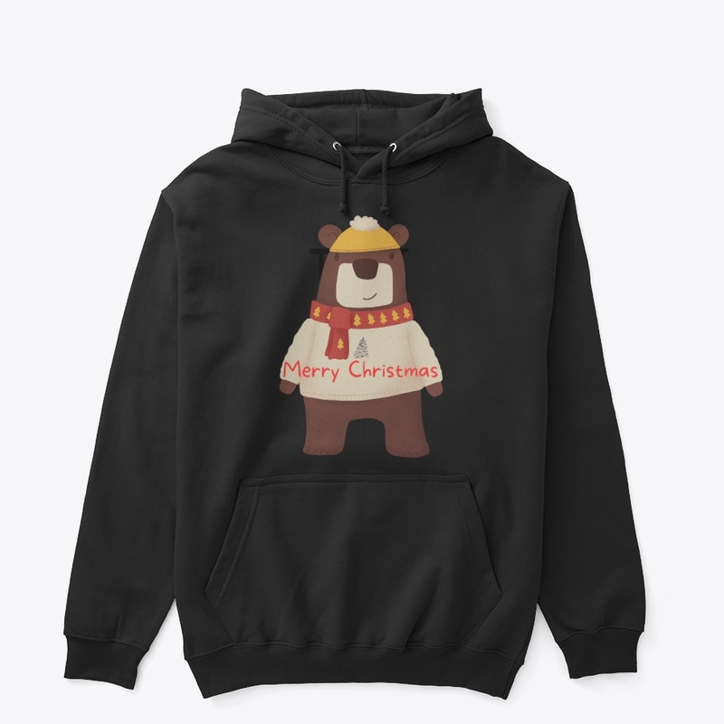 ute Drawn Bear Christmas Hoodie