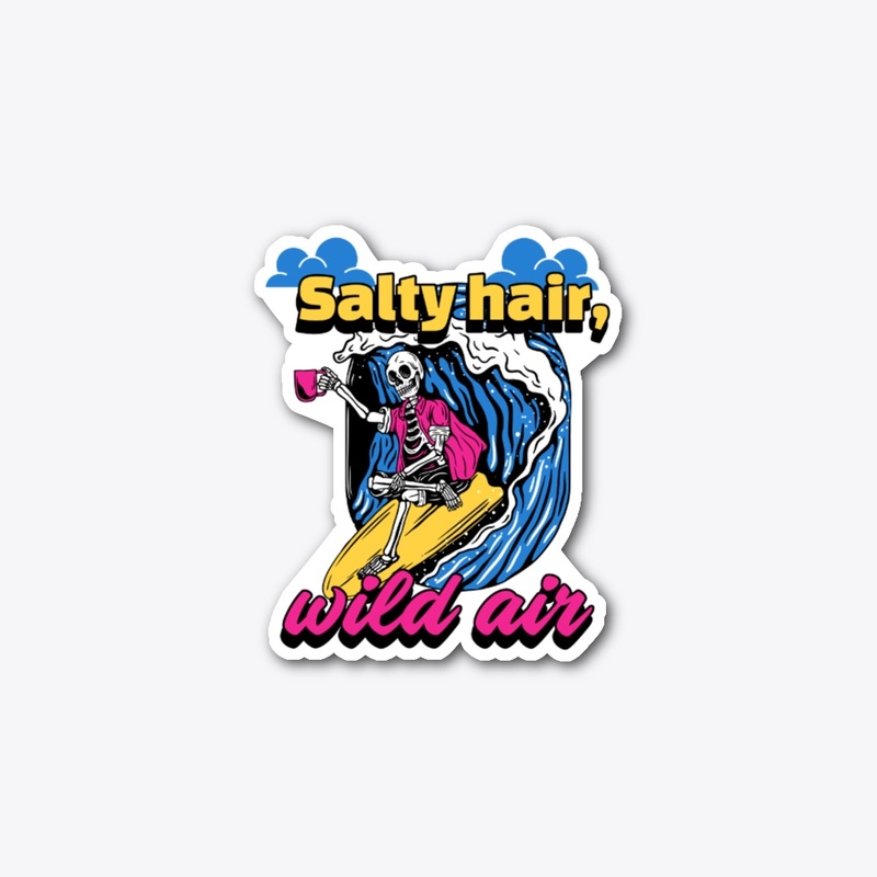 Salty hair, wild air. Surfing skeleton