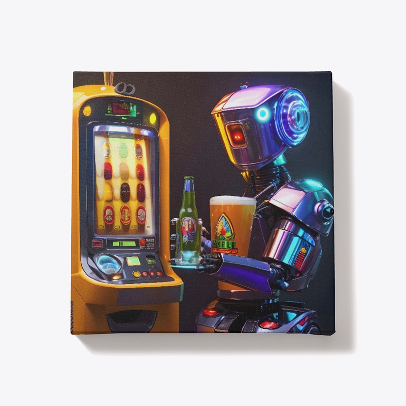 A robot playing a fruit machine