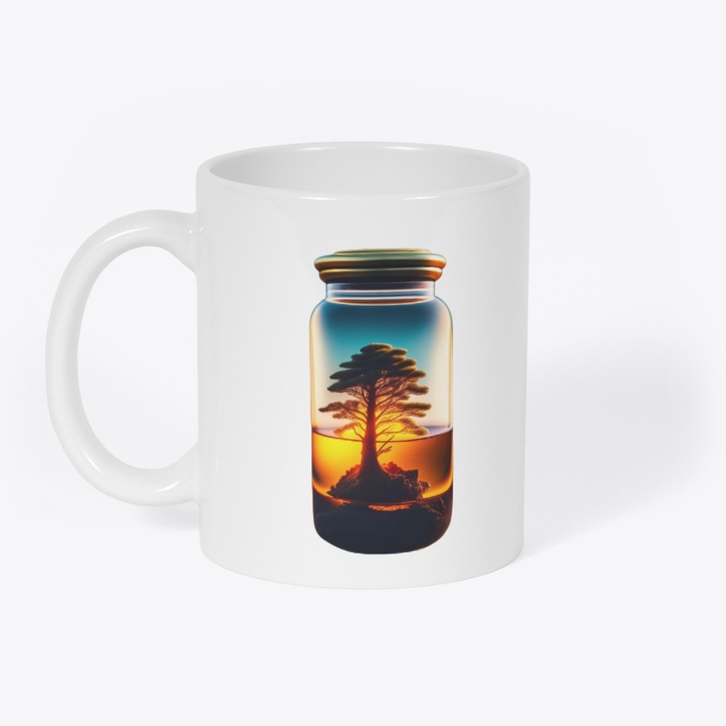 Glass jar with a burning tree inside