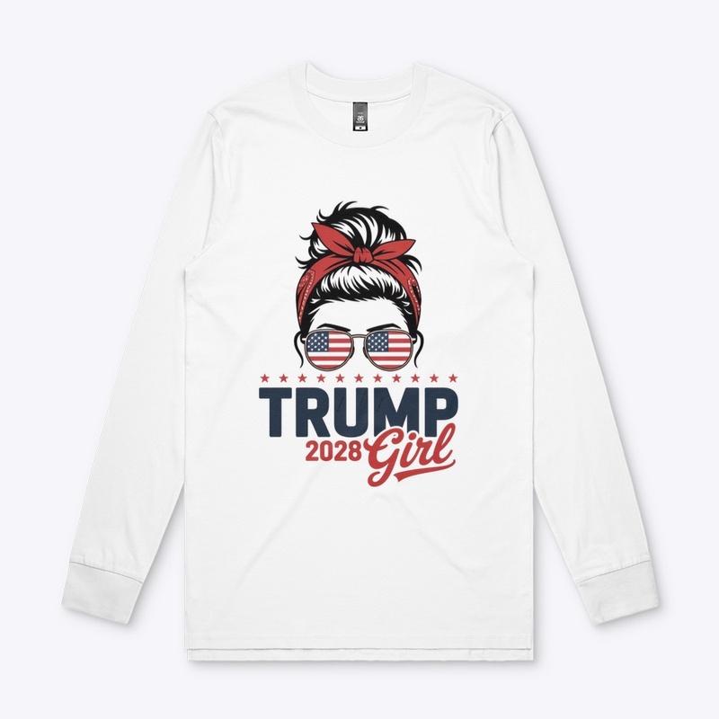 Trump 2028 Girl Messy Bun Patriotic Tee