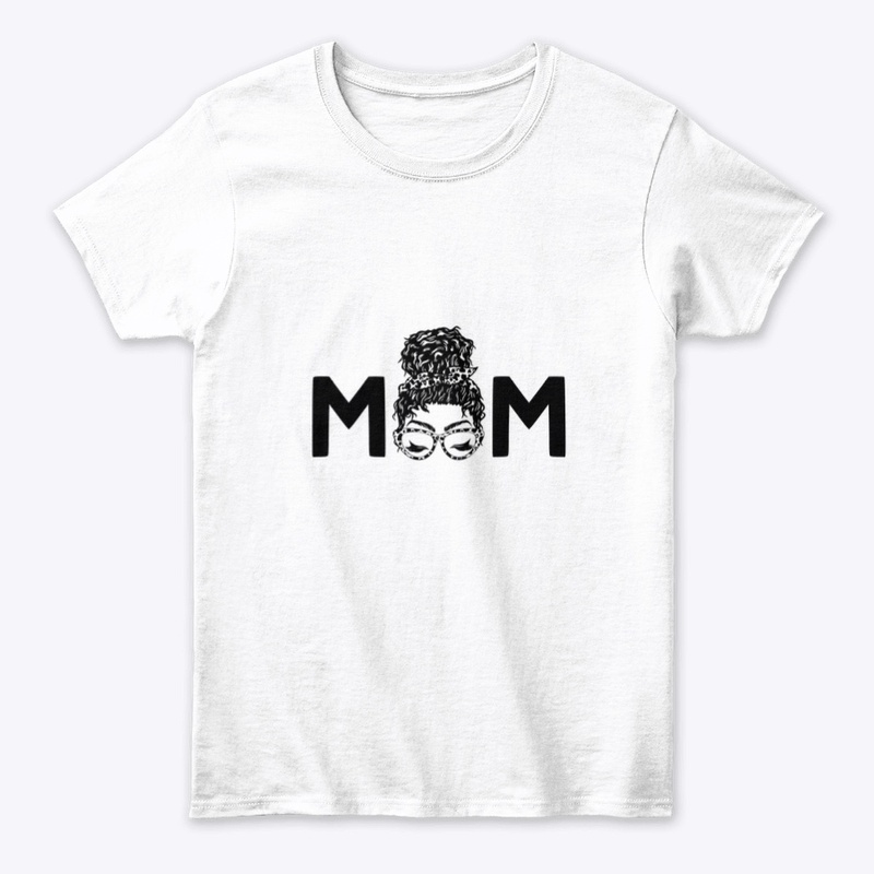 Mom curly hair messy bun cat eye glasses